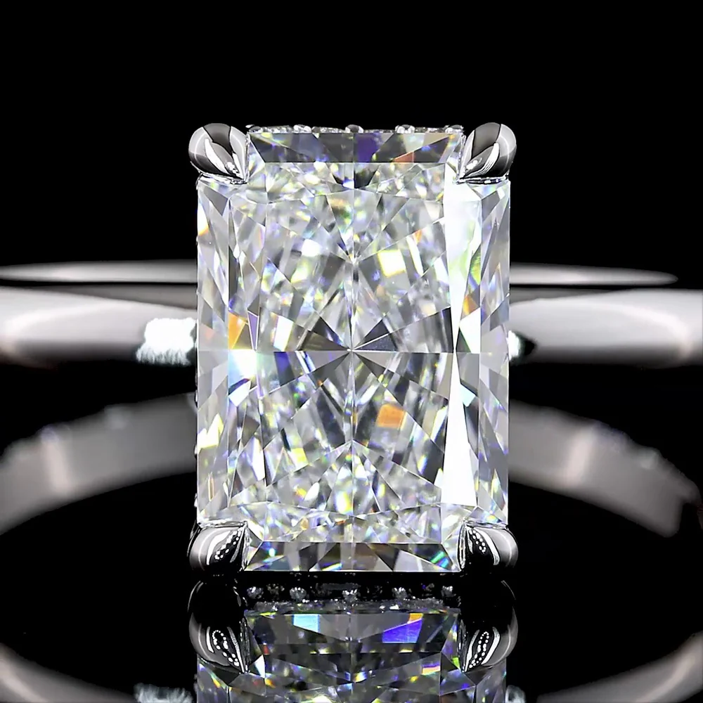 14K White Gold Radiant Cut Hidden Halo Ring with E VVS1 Lab Grown Center and Brilliant Cut Diamond Accents - 2.18 Carat Total Diamond Weight - Covaloro Fine Jewelry - Image 2