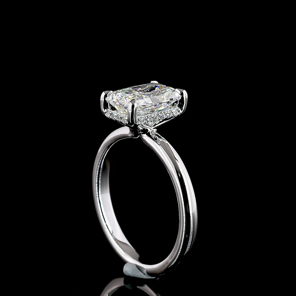 14K White Gold Radiant Cut Hidden Halo Ring with E VVS1 Lab Grown Center and Brilliant Cut Diamond Accents - 2.18 Carat Total Diamond Weight - Covaloro Fine Jewelry - Image 3