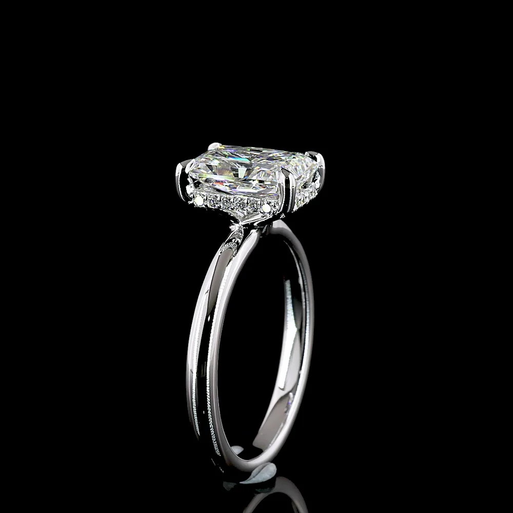 14K White Gold Radiant Cut Hidden Halo Ring with E VVS1 Lab Grown Center and Brilliant Cut Diamond Accents - 2.18 Carat Total Diamond Weight - Covaloro Fine Jewelry - Image 4