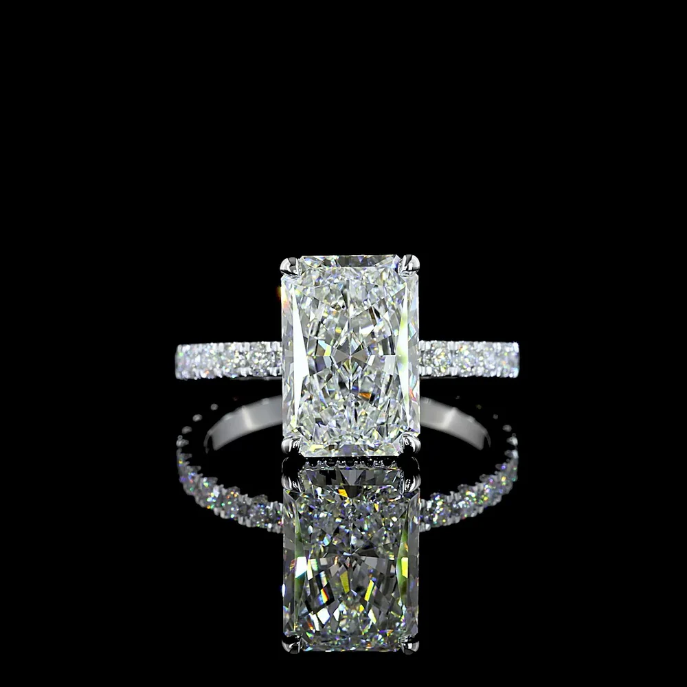 14K White Gold Radiant Cut Hidden Halo Ring with Lab Diamonds - 5.01 Carat Total Diamond Weight (4.09 Carat Center) - Covaloro Fine Jewelry