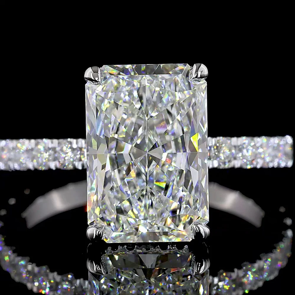 14K White Gold Radiant Cut Hidden Halo Ring with Lab Diamonds - 5.01 Carat Total Diamond Weight (4.09 Carat Center) - Covaloro Fine Jewelry - Image 2