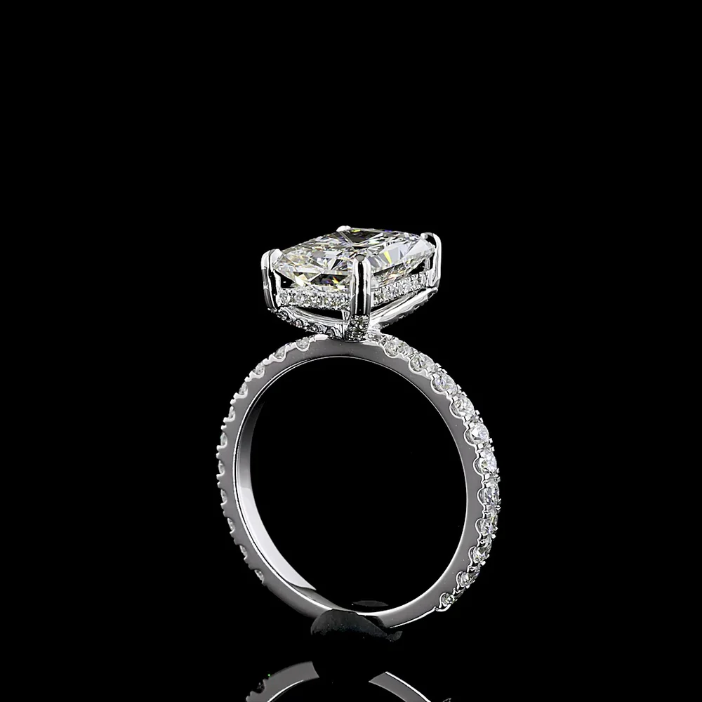 14K White Gold Radiant Cut Hidden Halo Ring with Lab Diamonds - 5.01 Carat Total Diamond Weight (4.09 Carat Center) - Covaloro Fine Jewelry - Image 3