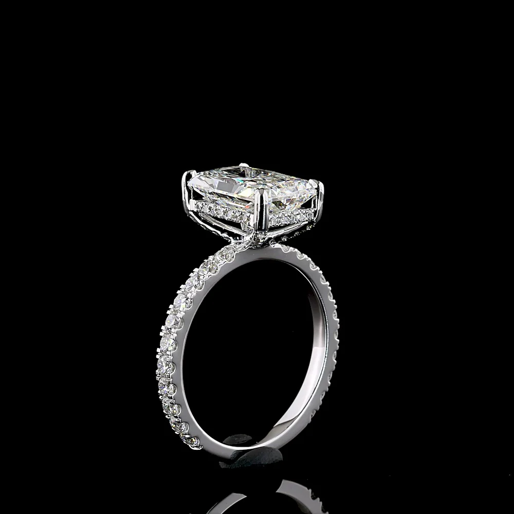 14K White Gold Radiant Cut Hidden Halo Ring with Lab Diamonds - 5.01 Carat Total Diamond Weight (4.09 Carat Center) - Covaloro Fine Jewelry - Image 4