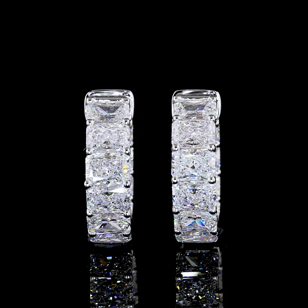 14K White Gold Radiant Cut Huggie Earrings with Lab Grown Diamonds - 2.80 Carat Total Weight, 20 Stones, E-F VS Clarity - Covaloro Fine Jewelry - Image 2