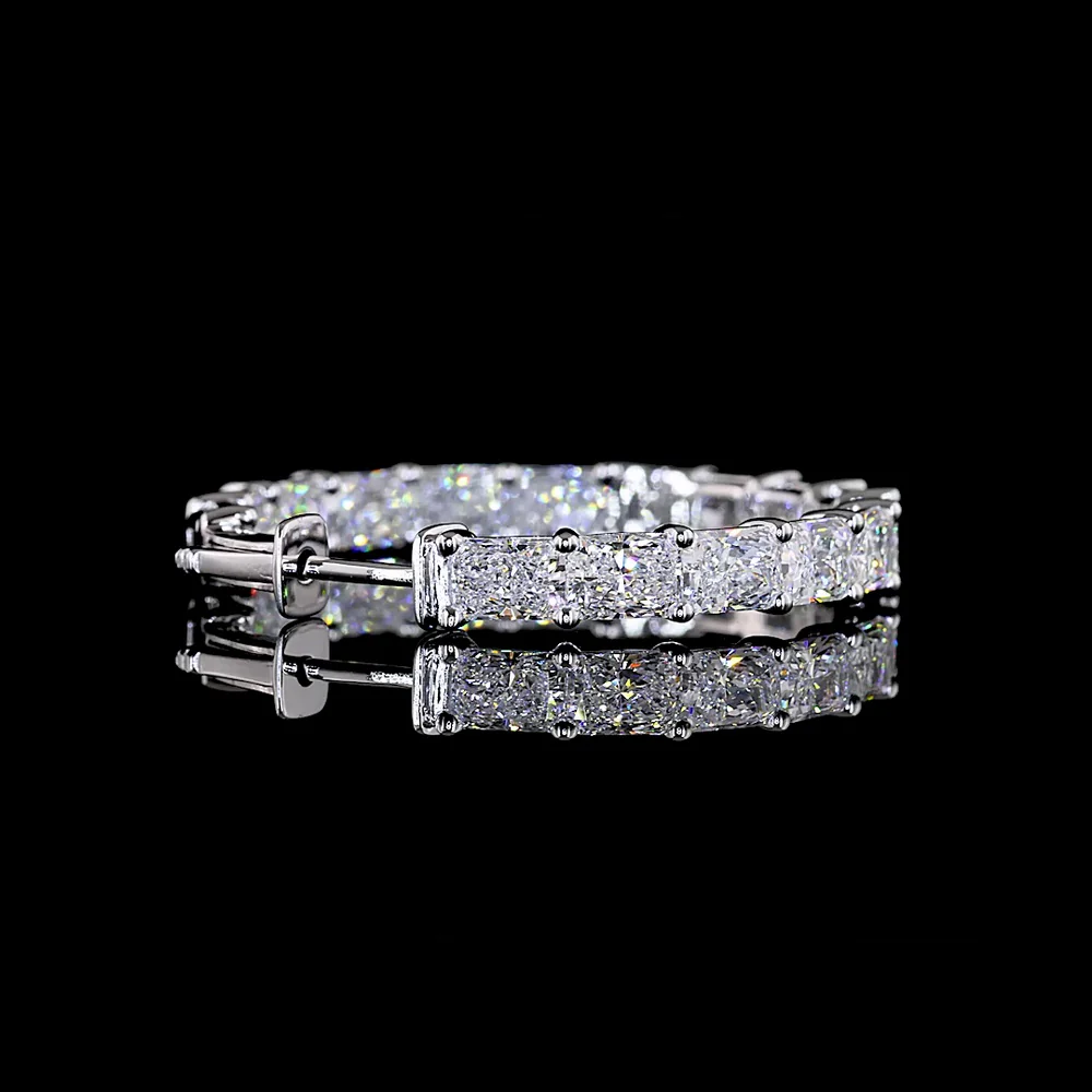 14K White Gold Radiant Cut Lab Diamond East-West Hoop Earrings - 8.92 Carat Total Weight, E-F VS Clarity - Covaloro Fine Jewelry - Image 4