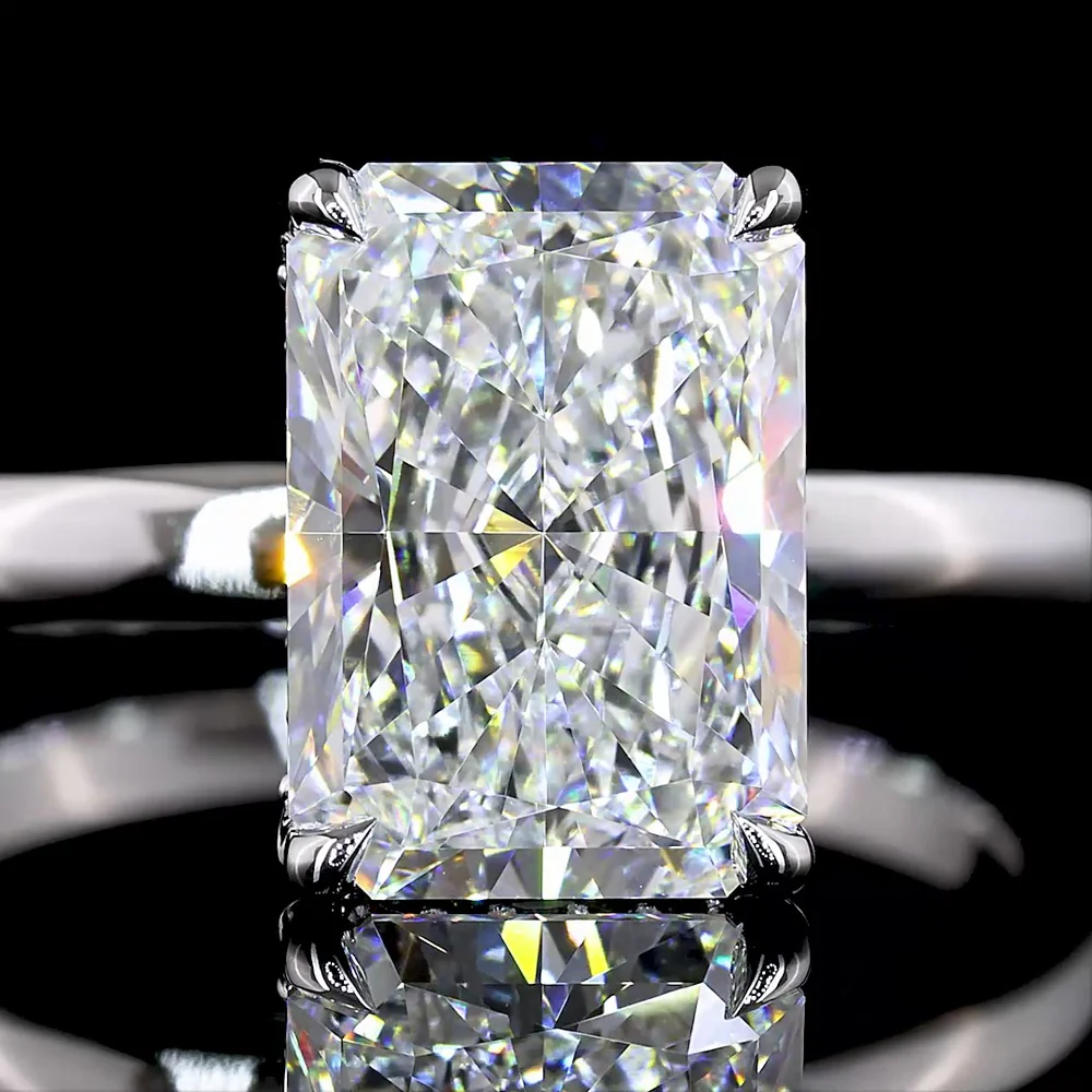 14K White Gold Radiant Cut Lab Diamond Hidden Halo Engagement Ring - 3.26 Carat Total Diamond Weight, E VS1 Center - Covaloro Fine Jewelry - Image 2