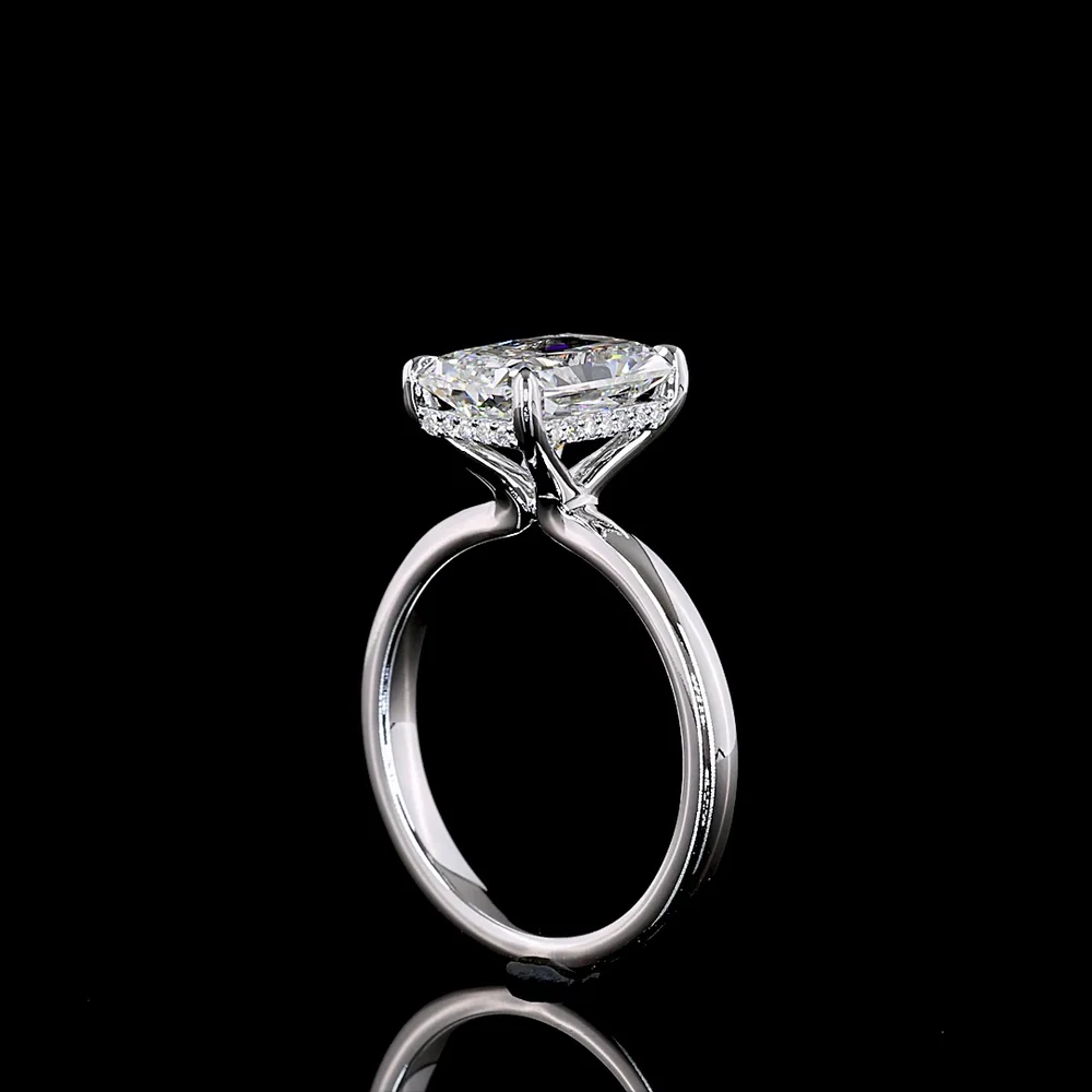 14K White Gold Radiant Cut Lab Diamond Hidden Halo Engagement Ring - 3.26 Carat Total Diamond Weight, E VS1 Center - Covaloro Fine Jewelry - Image 3