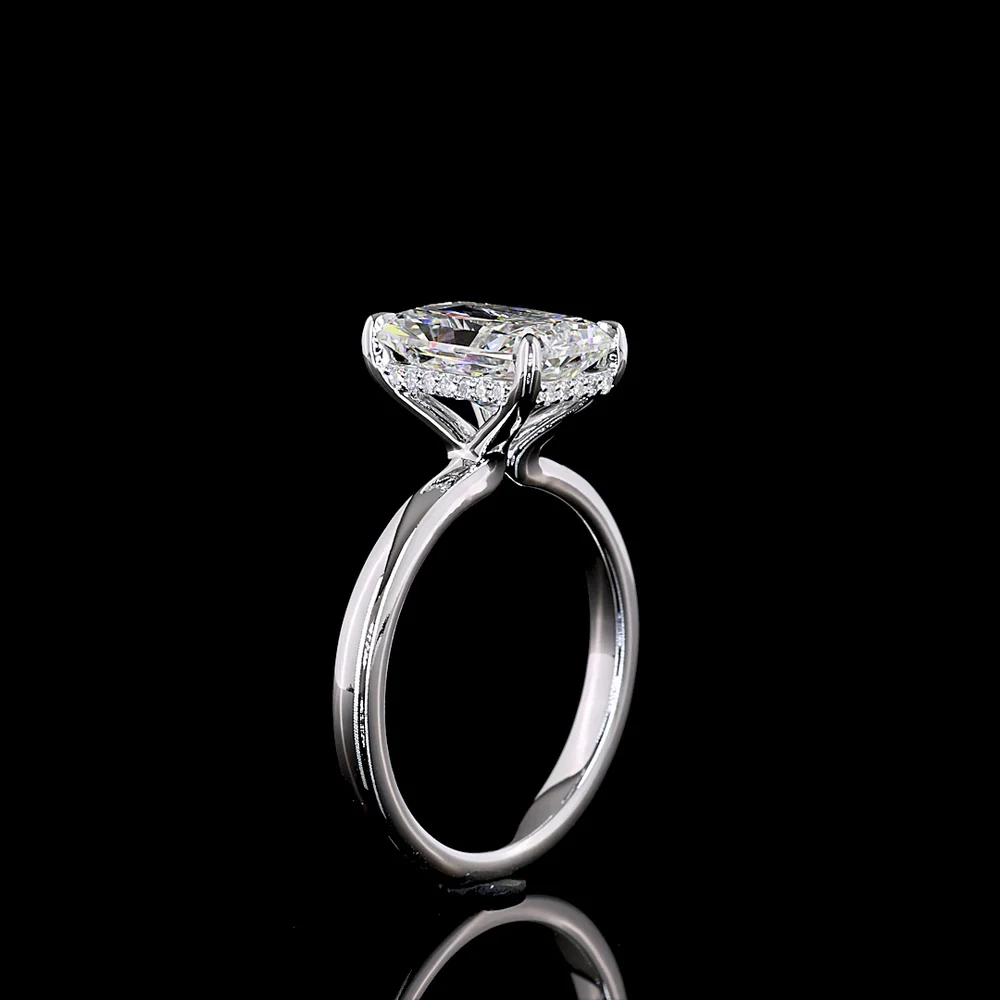 14K White Gold Radiant Cut Lab Diamond Hidden Halo Engagement Ring - 3.26 Carat Total Diamond Weight, E VS1 Center - Covaloro Fine Jewelry - Image 4