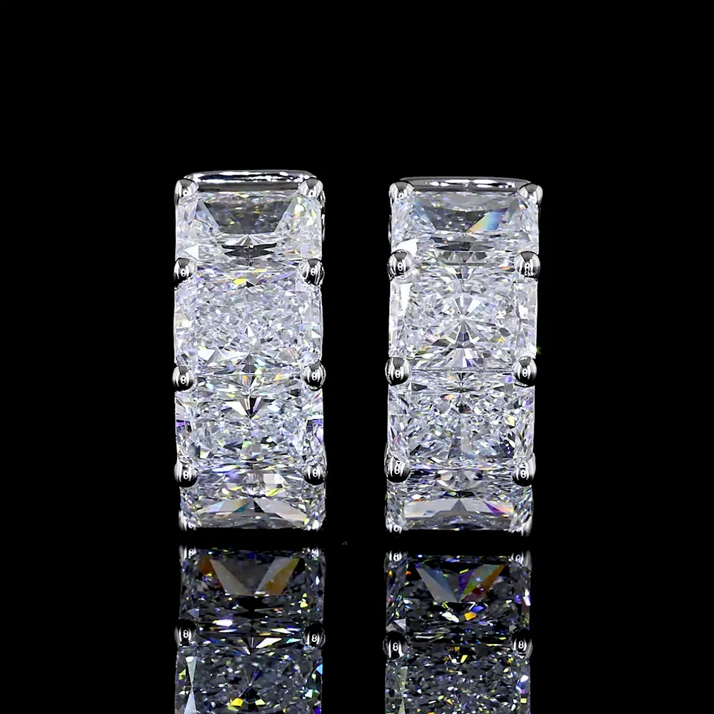14K White Gold Radiant Cut Lab Diamond Huggie Earrings - 4.19 Carats Total Diamond Weight (E-F VS Clarity) - Covaloro Fine Jewelry