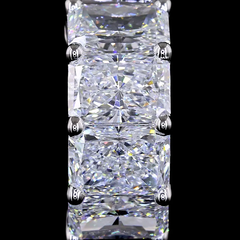 14K White Gold Radiant Cut Lab Diamond Huggie Earrings - 4.19 Carats Total Diamond Weight (E-F VS Clarity) - Covaloro Fine Jewelry - Image 2