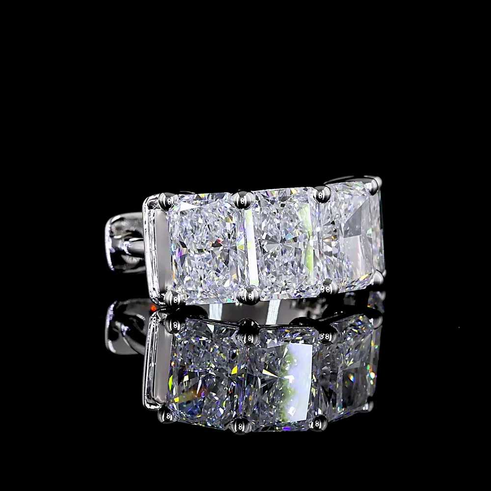 14K White Gold Radiant Cut Lab Diamond Huggie Earrings - 4.19 Carats Total Diamond Weight (E-F VS Clarity) - Covaloro Fine Jewelry - Image 3