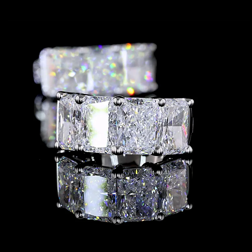 14K White Gold Radiant Cut Lab Diamond Huggie Earrings - 4.19 Carats Total Diamond Weight (E-F VS Clarity) - Covaloro Fine Jewelry - Image 4