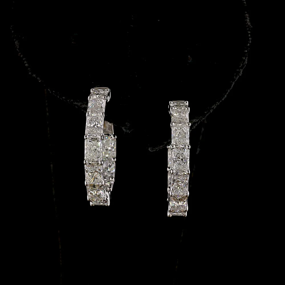 14K White Gold Radiant Cut Lab Diamond Huggie Earrings - 5.15 Carat Total Weight (E-F Color, VS1 Clarity, 20 Stones) - Covaloro Fine Jewelry