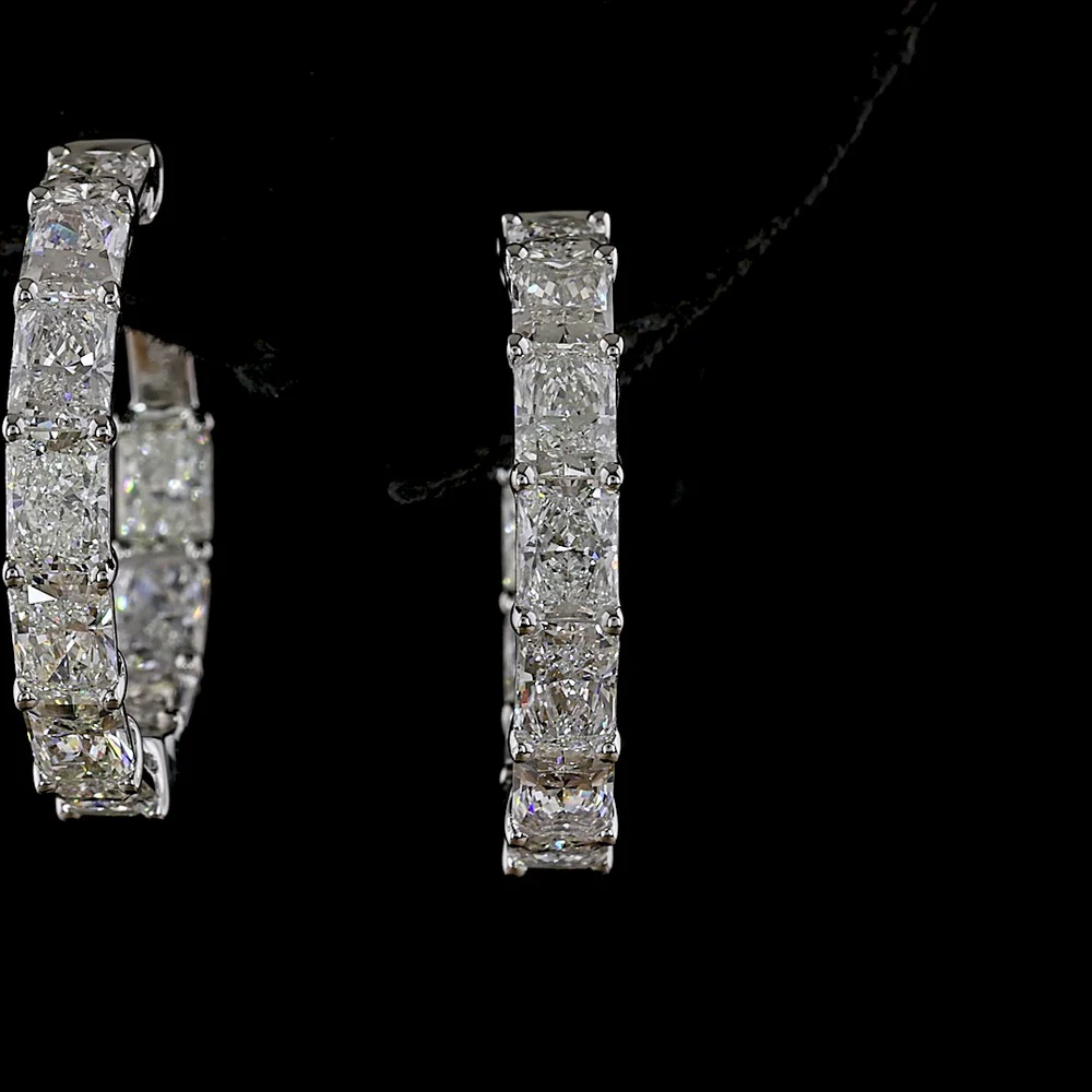 14K White Gold Radiant Cut Lab Diamond Huggie Earrings - 5.15 Carat Total Weight (E-F Color, VS1 Clarity, 20 Stones) - Covaloro Fine Jewelry - Image 2