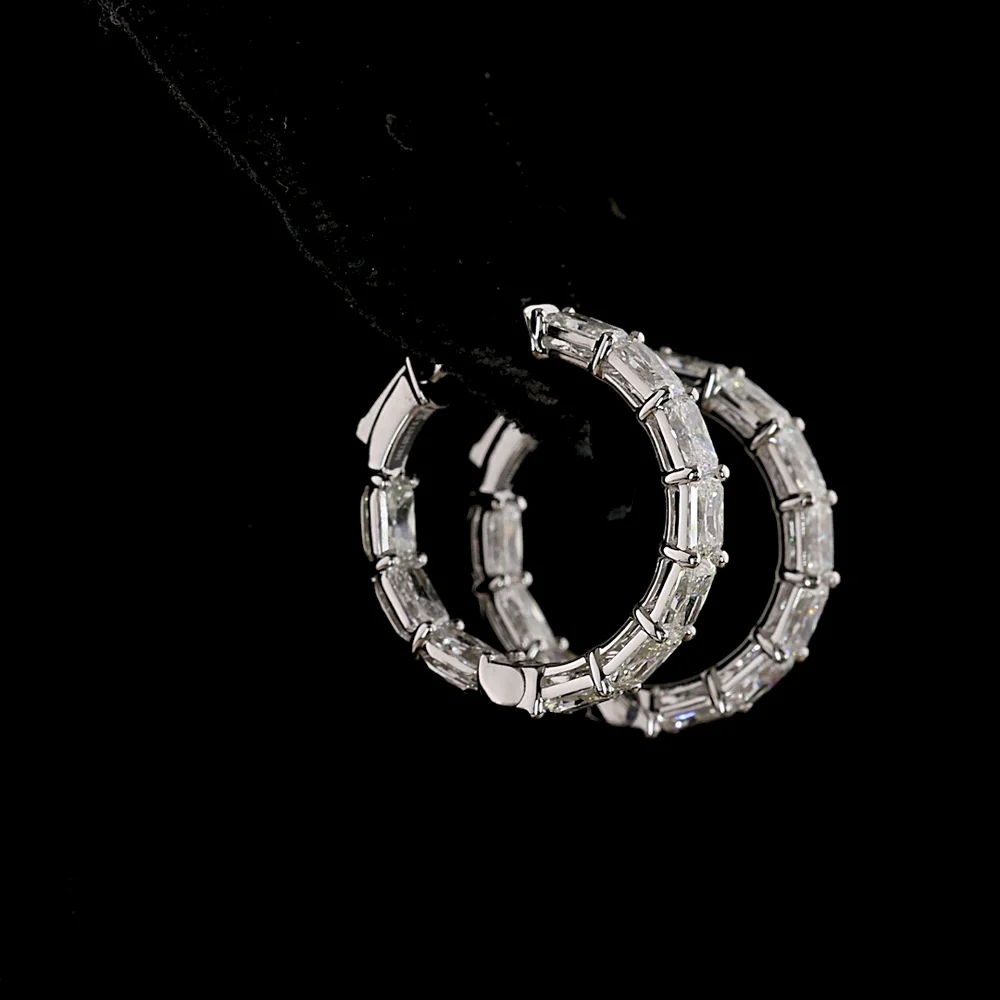 14K White Gold Radiant Cut Lab Diamond Huggie Earrings - 5.15 Carat Total Weight (E-F Color, VS1 Clarity, 20 Stones) - Covaloro Fine Jewelry - Image 3