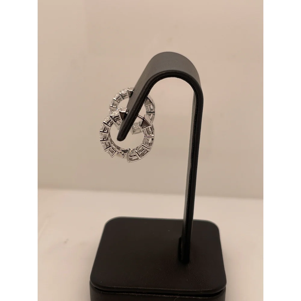 14K White Gold Radiant Cut Lab Diamond Huggie Earrings - 6.36 Carat Total Weight, E-F Color VS2 Clarity, Prong Set - Covaloro Fine Jewelry - Image 2