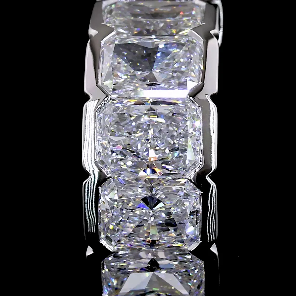 14K White Gold Radiant Cut Lab Diamond Huggie Earrings in Half Bezel Setting - 2.93 Carats Total Diamond Weight - Covaloro Fine Jewelry - Image 3