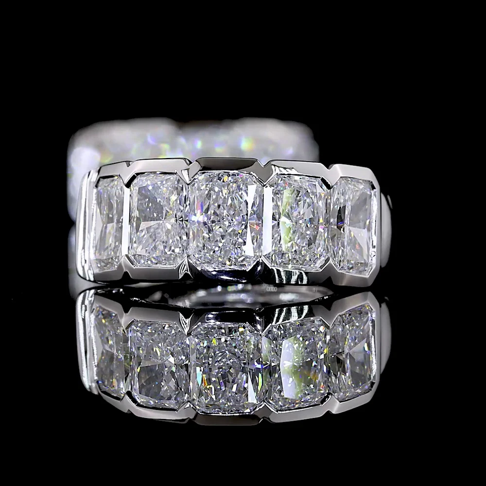 14K White Gold Radiant Cut Lab Diamond Huggie Earrings in Half Bezel Setting - 2.93 Carats Total Diamond Weight - Covaloro Fine Jewelry - Image 4