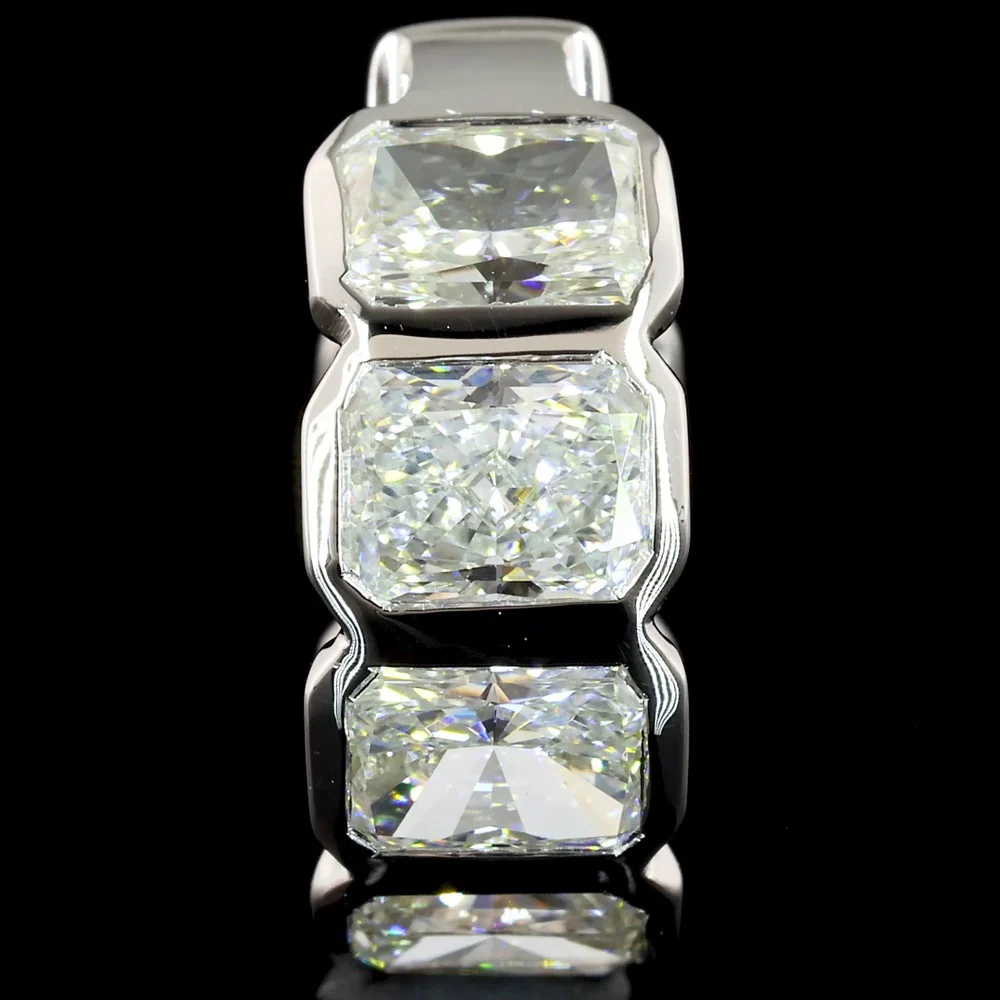 14K White Gold Radiant Cut Lab Diamond Huggie Earrings with Bezel Setting - 3.95 Carat Total Weight (E-F Color, VS2 Clarity) - Covaloro Fine Jewelry - Image 3