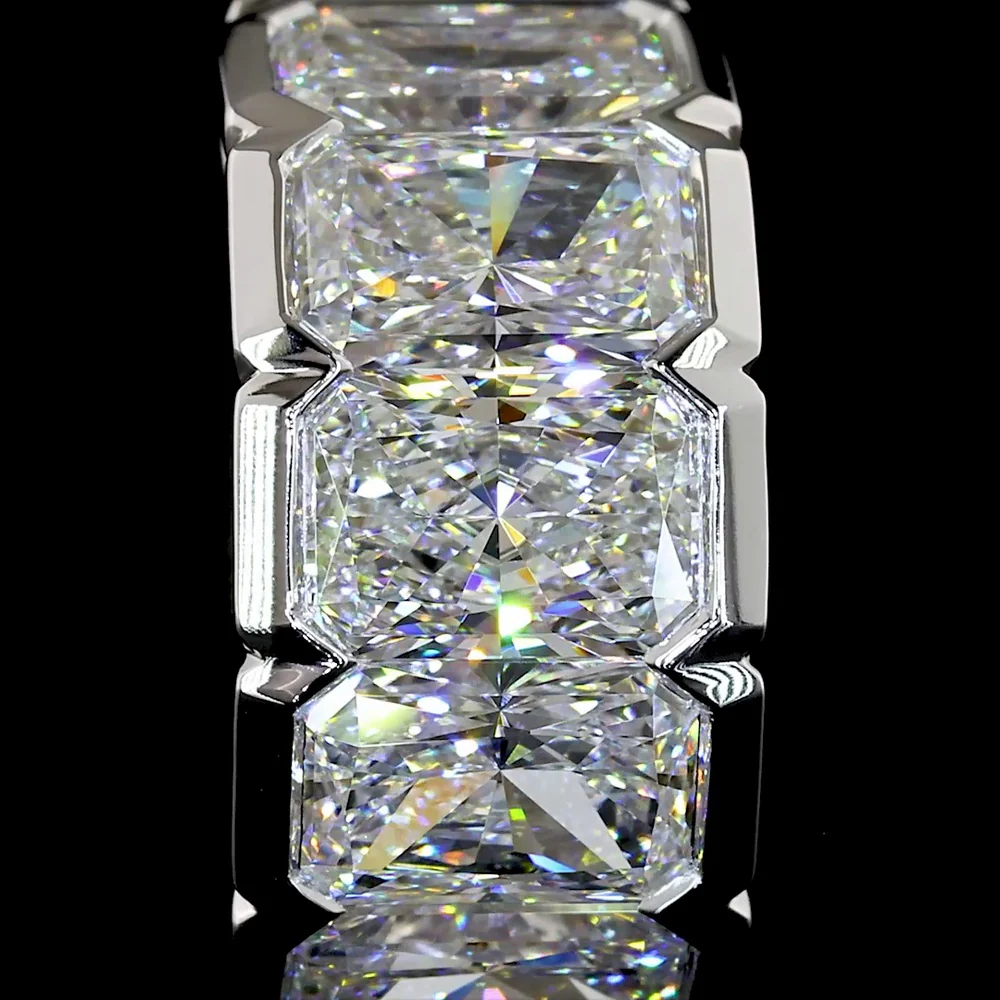 14K White Gold Radiant Cut Lab Diamond Huggie Earrings with Half Bezel Setting - 5.43 Total Carat Weight, E-F VS Clarity - Covaloro Fine Jewelry - Image 3