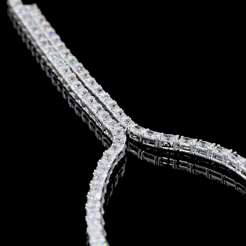 14K White Gold Radiant Cut Lab Diamond Lariat Necklace - 16.15 Carat Total Weight with 151 Prong-Set Stones in North-South Orientation - Covaloro Fine Jewelry - Image 3