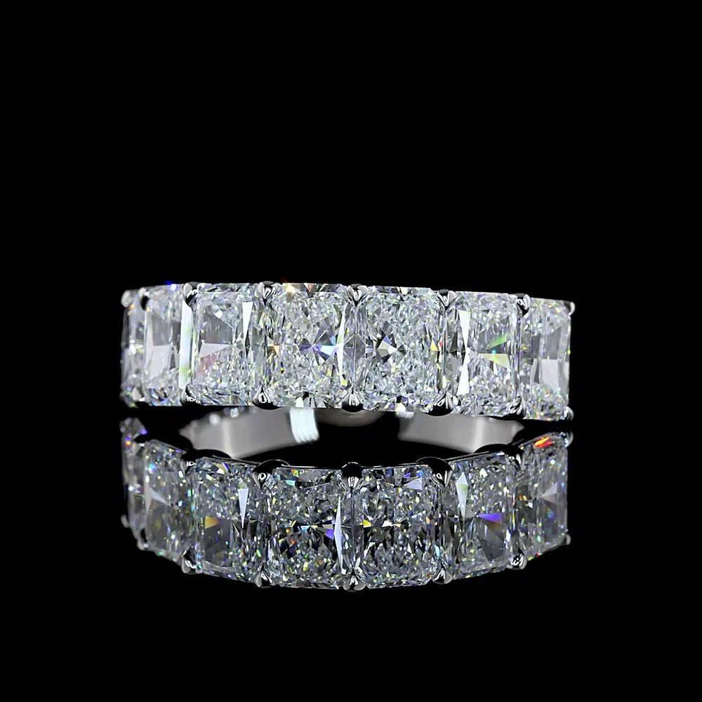 14K White Gold Radiant Cut Lab Diamond Seven Stone Eternity Band - 4.14 Carat Total Diamond Weight, E-F VS1 - Covaloro Fine Jewelry