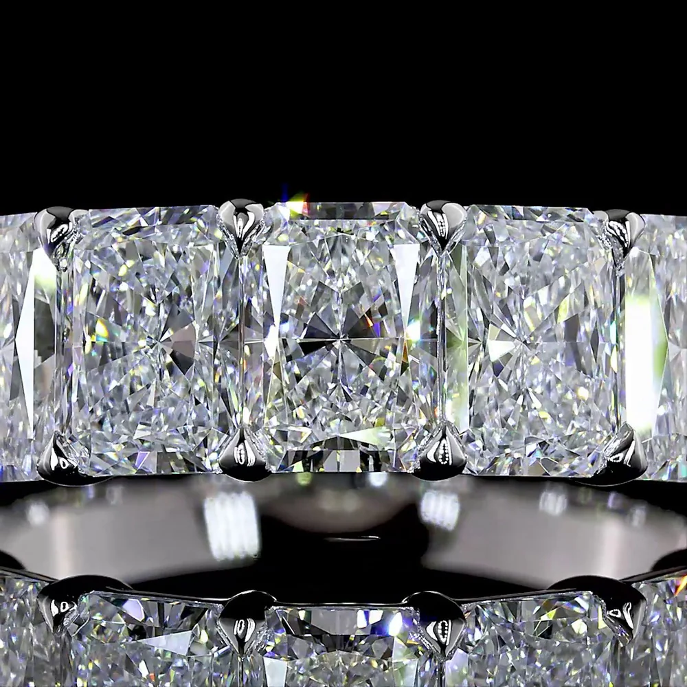 14K White Gold Radiant Cut Lab Diamond Seven Stone Eternity Band - 4.14 Carat Total Diamond Weight, E-F VS1 - Covaloro Fine Jewelry - Image 2