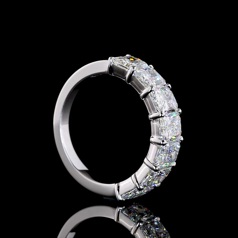 14K White Gold Radiant Cut Lab Diamond Seven Stone Eternity Band - 4.14 Carat Total Diamond Weight, E-F VS1 - Covaloro Fine Jewelry - Image 3