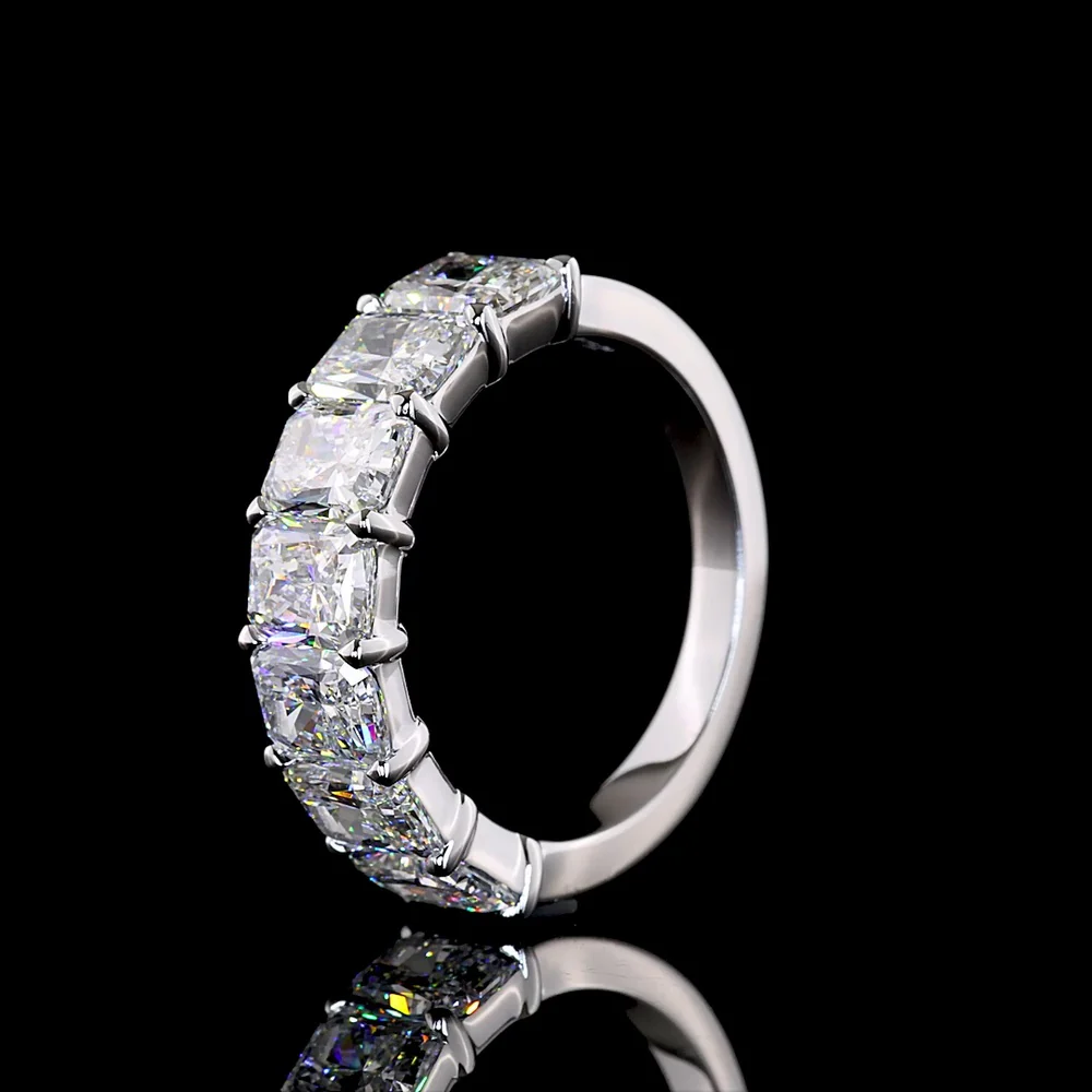 14K White Gold Radiant Cut Lab Diamond Seven Stone Eternity Band - 4.14 Carat Total Diamond Weight, E-F VS1 - Covaloro Fine Jewelry - Image 4