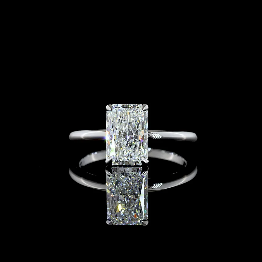 14K White Gold Radiant Cut Lab Diamond Solitaire Ring - 2.06 Carat E VS1 IGI Certified North-South Prong Setting - Covaloro Fine Jewelry
