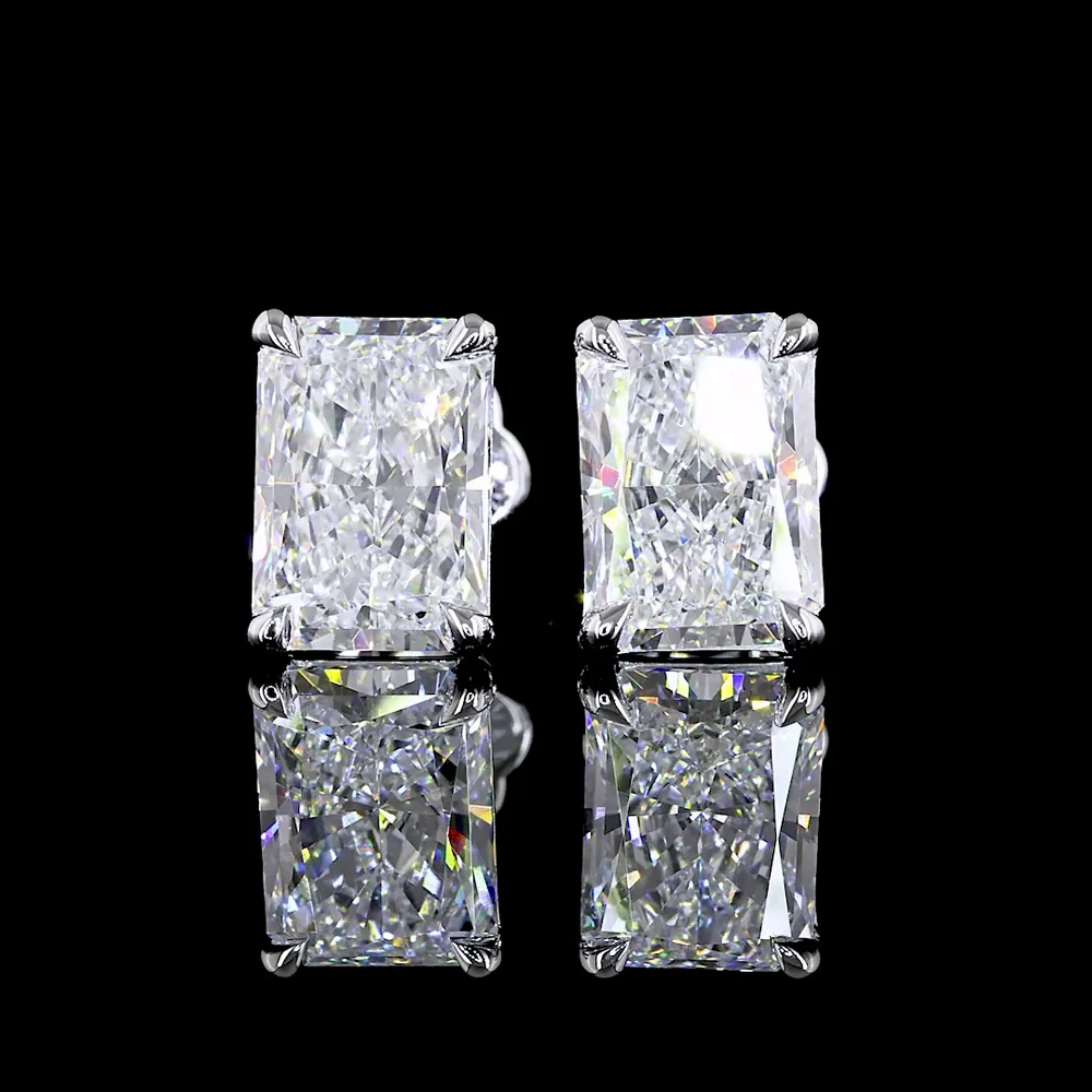14K White Gold Radiant Cut Lab Diamond Stud Earrings - 3.94 Total Carat Weight, E VVS2 Clarity, Four-Prong Setting - Covaloro Fine Jewelry - Image 2