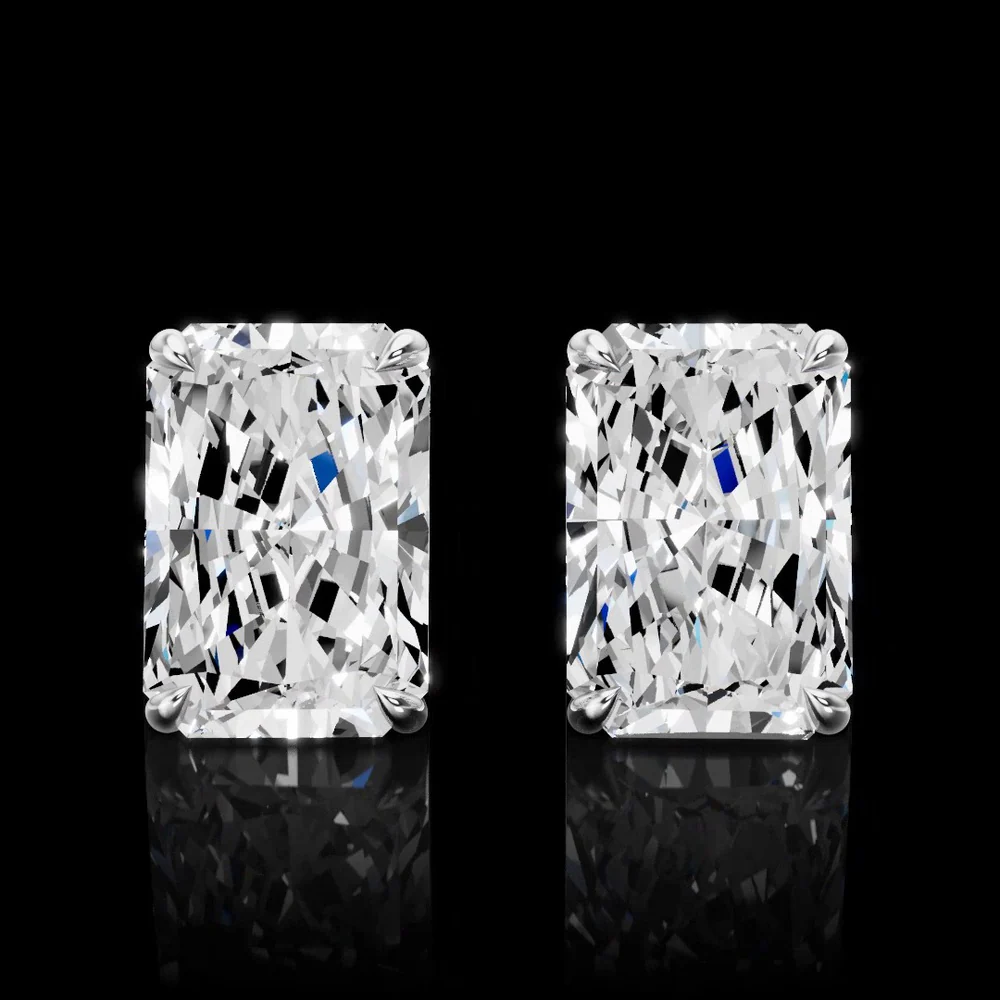 14K White Gold Radiant Cut Lab Diamond Stud Earrings - 5.18 Carats Total Weight, E-F Color, IGI Certified - Covaloro Fine Jewelry