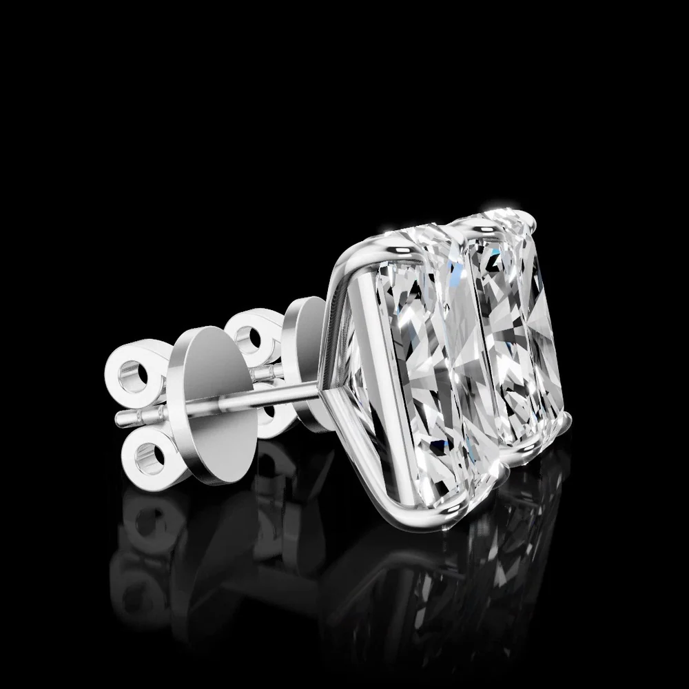 14K White Gold Radiant Cut Lab Diamond Stud Earrings - 5.18 Carats Total Weight, E-F Color, IGI Certified - Covaloro Fine Jewelry - Image 2