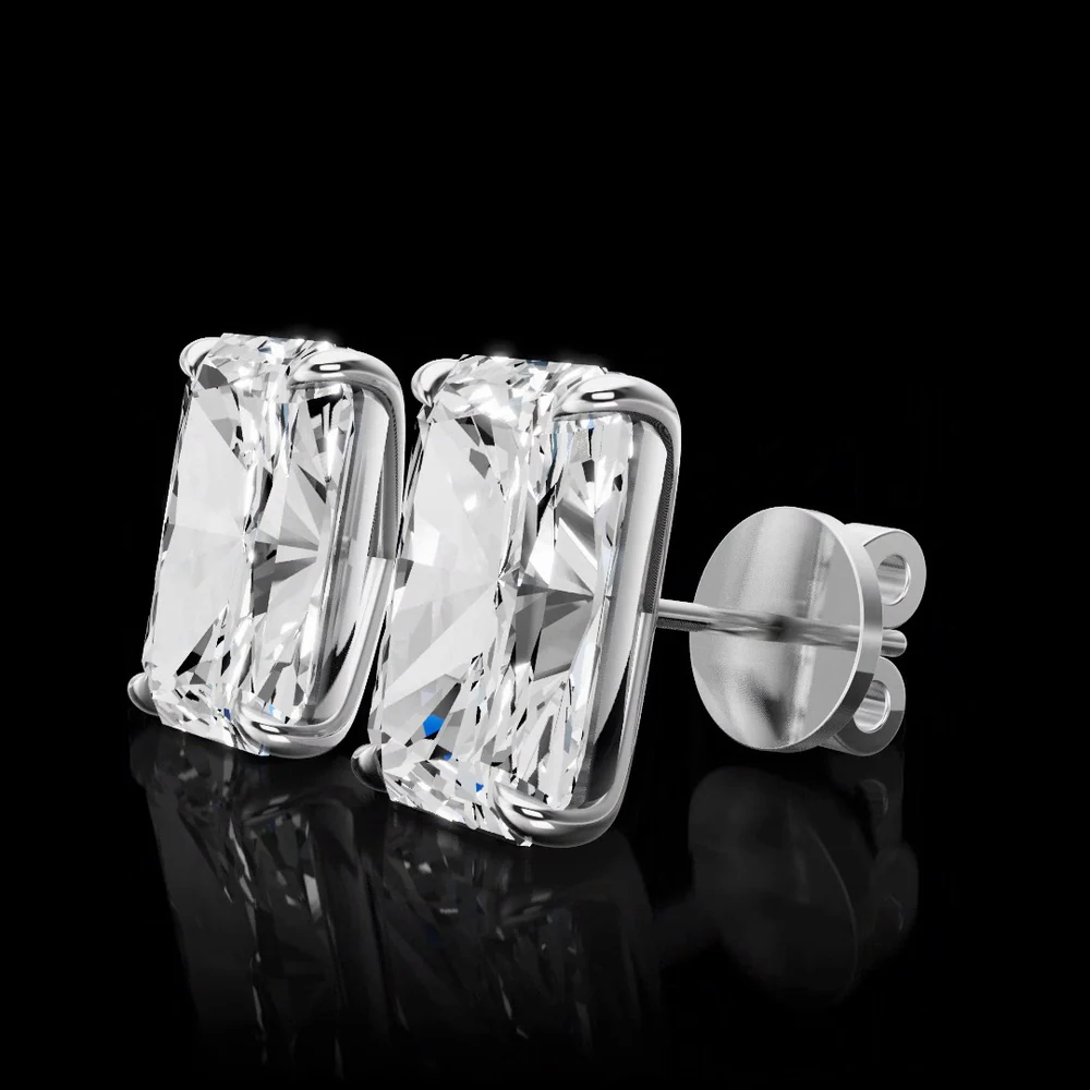 14K White Gold Radiant Cut Lab Diamond Stud Earrings - 5.18 Carats Total Weight, E-F Color, IGI Certified - Covaloro Fine Jewelry - Image 3
