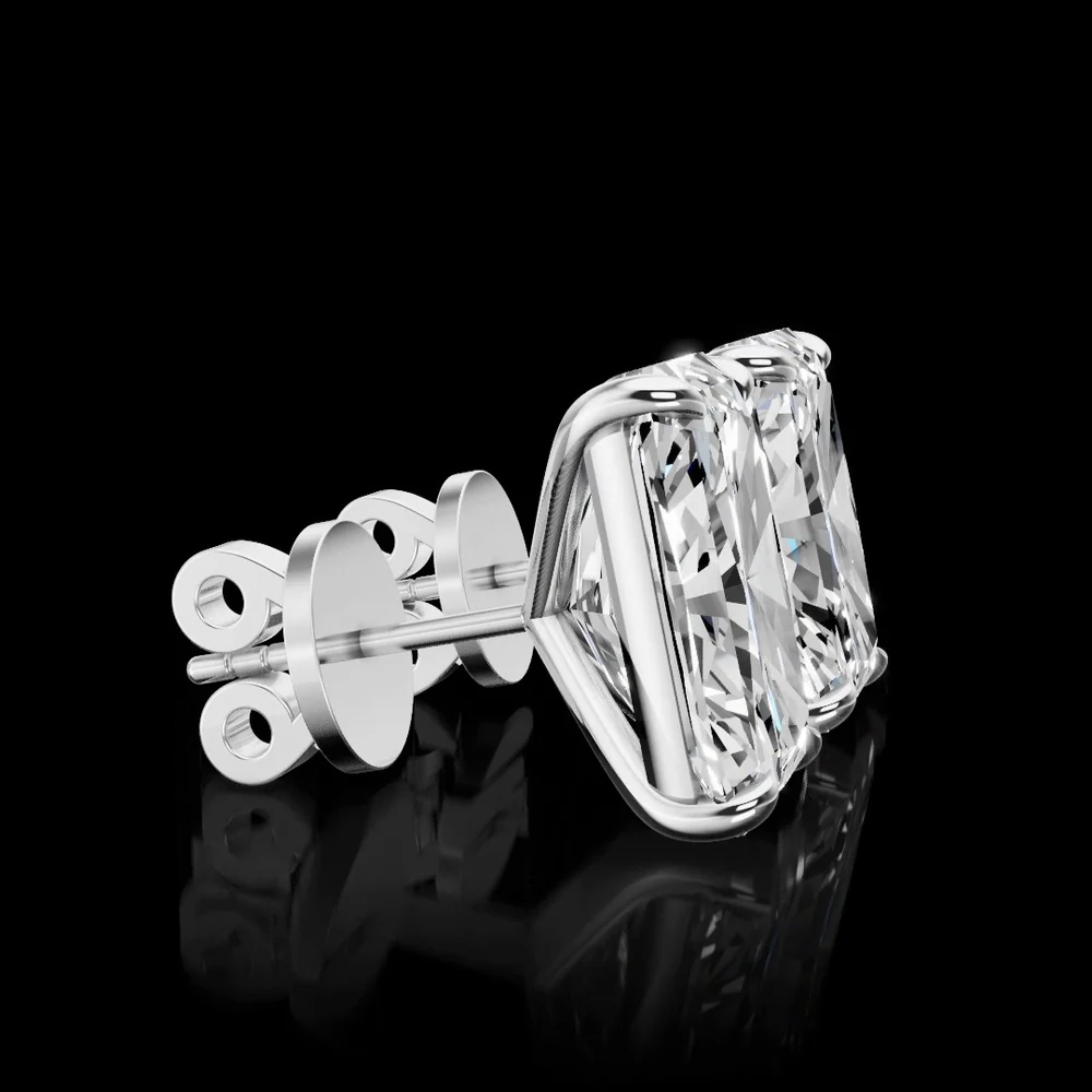 14K White Gold Radiant Cut Lab Diamond Stud Earrings - 6.29 Carat Total Weight, E VVS2 IGI Certified - Covaloro Fine Jewelry - Image 2