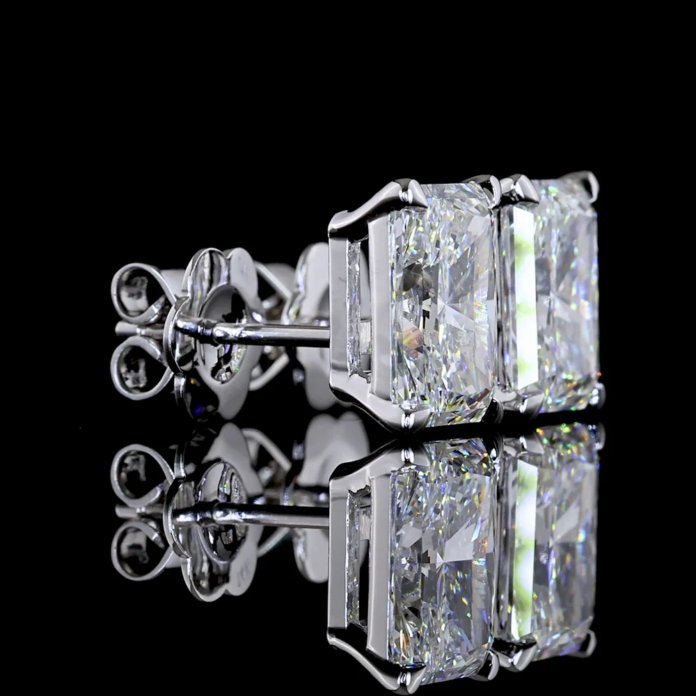 14K White Gold Radiant Cut Lab Diamond Stud Earrings with North-South 4-Prong Setting - 4.26 Carat Total Weight (2.13 Carats Each) - Covaloro Fine Jewelry