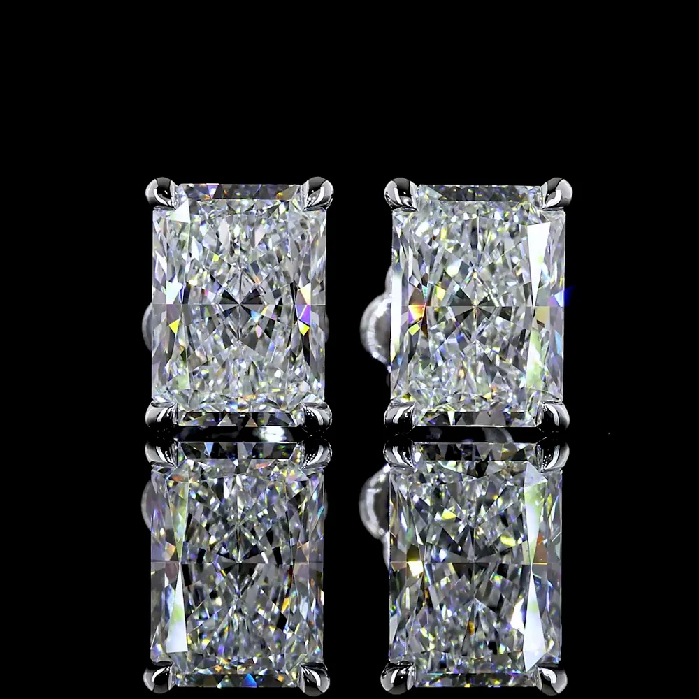 14K White Gold Radiant Cut Lab Diamond Stud Earrings with North-South 4-Prong Setting - 4.26 Carat Total Weight (2.13 Carats Each) - Covaloro Fine Jewelry - Image 2