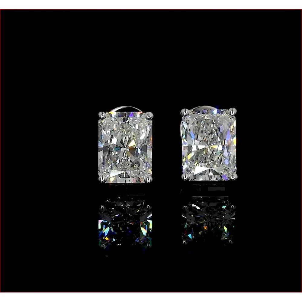 14K White Gold Radiant Cut Lab Diamond Stud Earrings with North-South Prong Setting - 3.18 Carat Total Diamond Weight, IGI Certified I-J VS2 - Covaloro Fine Jewelry