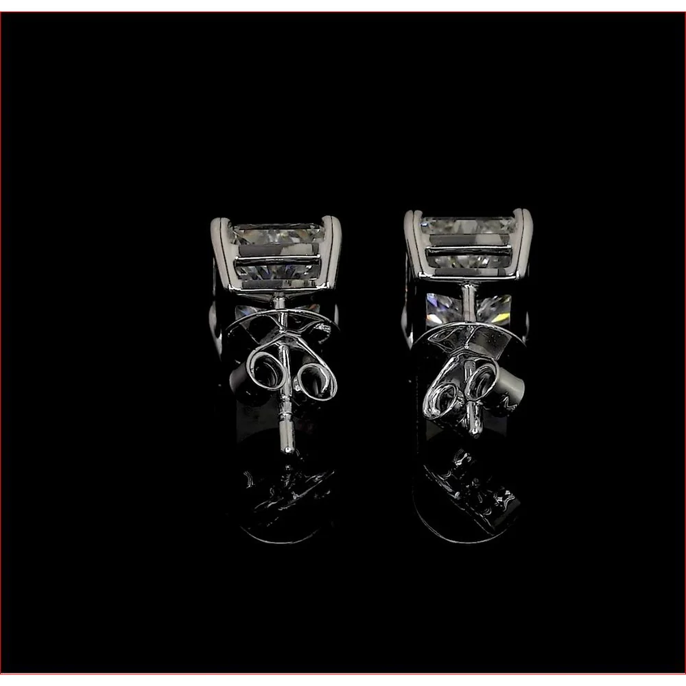 14K White Gold Radiant Cut Lab Diamond Stud Earrings with North-South Prong Setting - 3.18 Carat Total Diamond Weight, IGI Certified I-J VS2 - Covaloro Fine Jewelry - Image 3