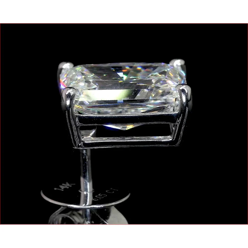 14K White Gold Radiant Cut Lab Diamond Stud Earrings with North-South Prong Setting - 3.18 Carat Total Diamond Weight, IGI Certified I-J VS2 - Covaloro Fine Jewelry - Image 4