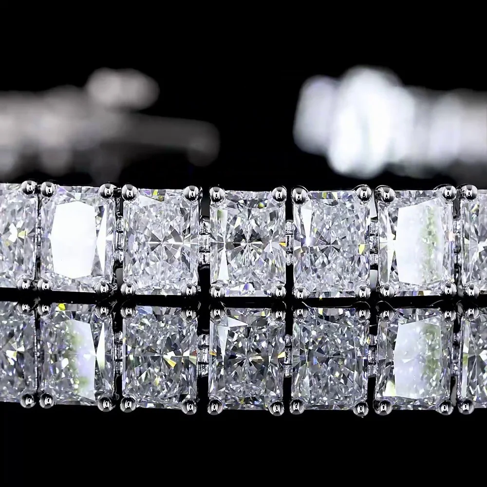 14K White Gold Radiant Cut Lab Diamond Tennis Bracelet - 27.32 Carat Total Weight with 102 Stones - Covaloro Fine Jewelry - Image 2