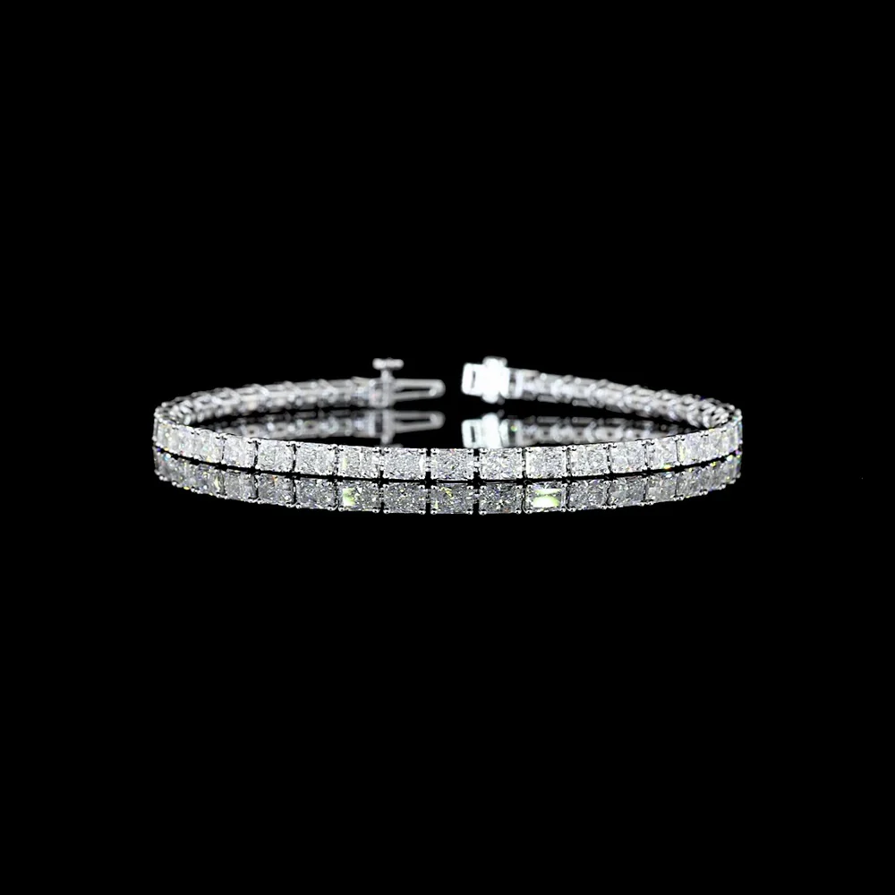 14K White Gold Radiant Cut Lab Diamond Tennis Bracelet - 38 Stones East-West Prong Set, 8.89 Carats Total Weight, E-F Color VS2 Clarity - Covaloro Fine Jewelry