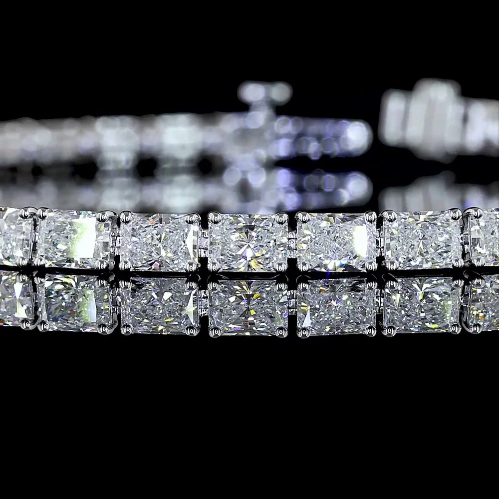 14K White Gold Radiant Cut Lab Diamond Tennis Bracelet - 38 Stones East-West Prong Set, 8.89 Carats Total Weight, E-F Color VS2 Clarity - Covaloro Fine Jewelry - Image 2