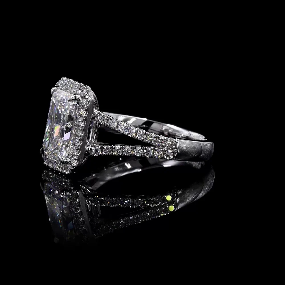 14K White Gold Radiant Cut Split Shank Halo Ring with Lab Grown E VVS1 Diamond - 1.5 Carat Total Diamond Weight - Covaloro Fine Jewelry - Image 2