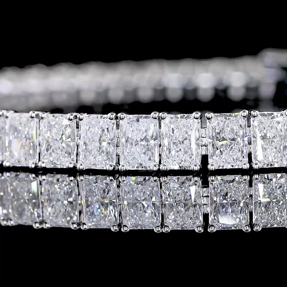 14K White Gold Radiant Cut Tennis Bracelet with North-South Set Lab Diamonds - 13.25 Carats Total Diamond Weight - Covaloro Fine Jewelry - Image 2