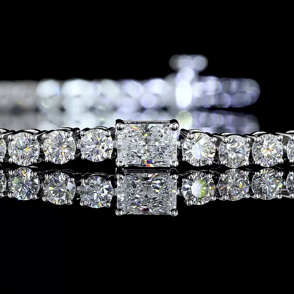 14K White Gold Radiant Tennis Bracelet with East-West Set Radiant Cut and Brilliant Cut Lab Diamonds - 5.26 Carats Total Diamond Weight - Covaloro Fine Jewelry - Image 2