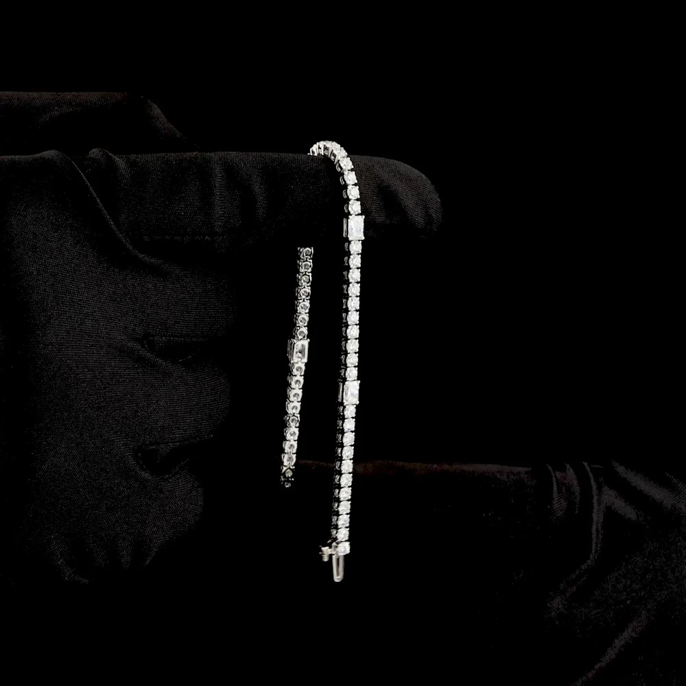 14K White Gold Radiant Tennis Bracelet with East-West Set Radiant Cut and Brilliant Cut Lab Diamonds - 5.26 Carats Total Diamond Weight - Covaloro Fine Jewelry - Image 3