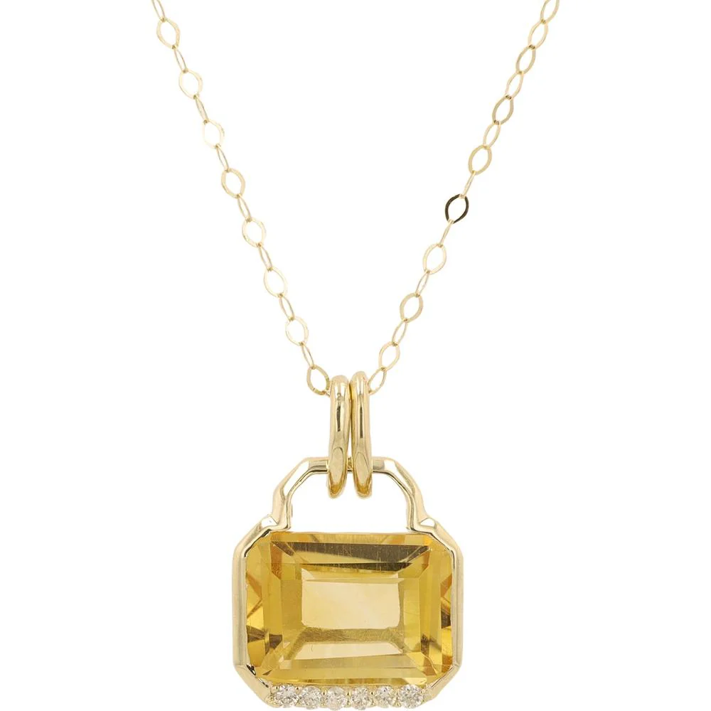 14K White Gold Rectangular Citrine Pendant with 0.03 Carat Diamond Accents - 1.50 - 2.00 Carat Total Gem Weight