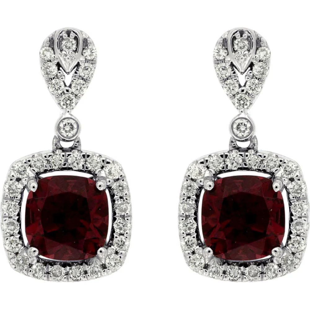 14K White Gold Rhodolite & Diamond Halo Earrings - 2.40 Carats Total Gem Weight - Royal Jewelry