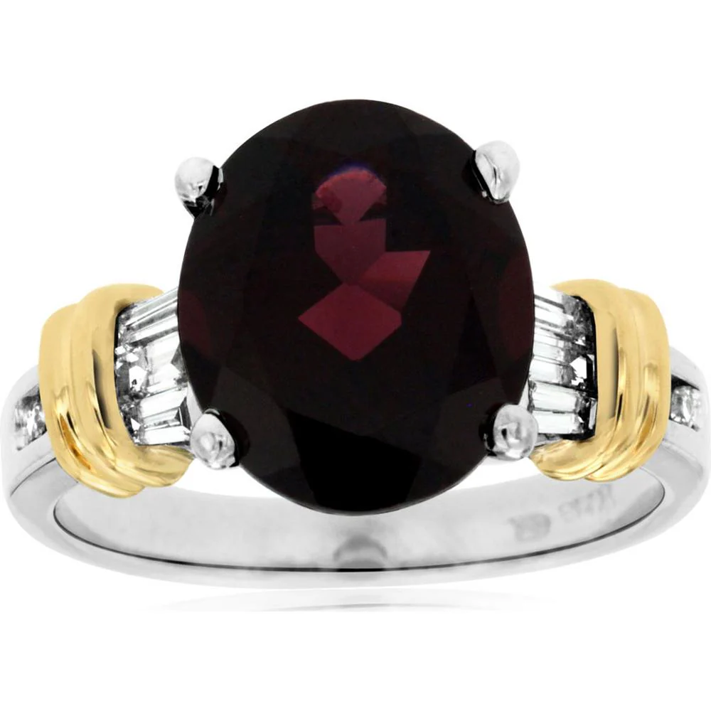 14K White Gold Rhodolite & Diamond Ring with Oval Center Stone - 5.20 Carats Total Gem Weight - Royal Jewelry